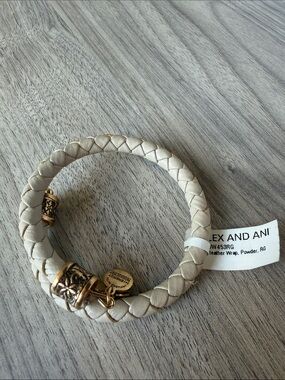 Alex and Ani Powder Braided Leather Wrap Bracelet with Gold Accents